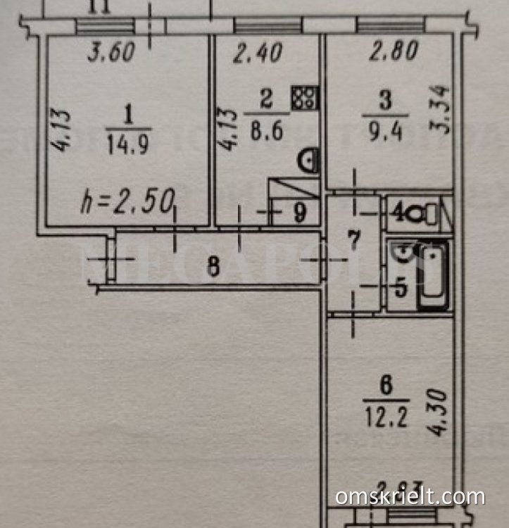 Планировка омских квартир Продам 3-комнатную квартиру в Омске, 59.9 кв.м